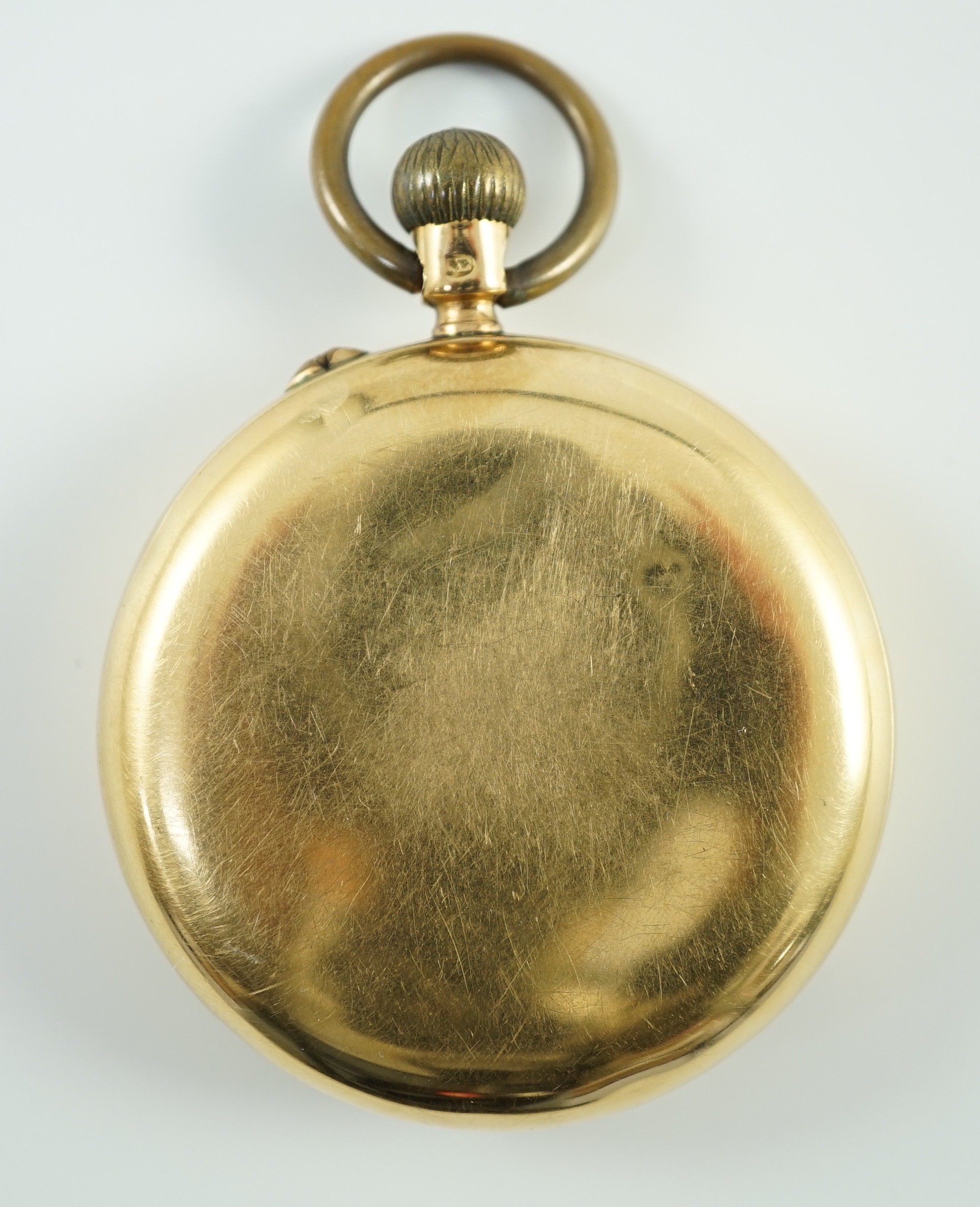 An Edwardian 18ct gold open face keywind pocket watch, by Joyce & Co, Whitchurch